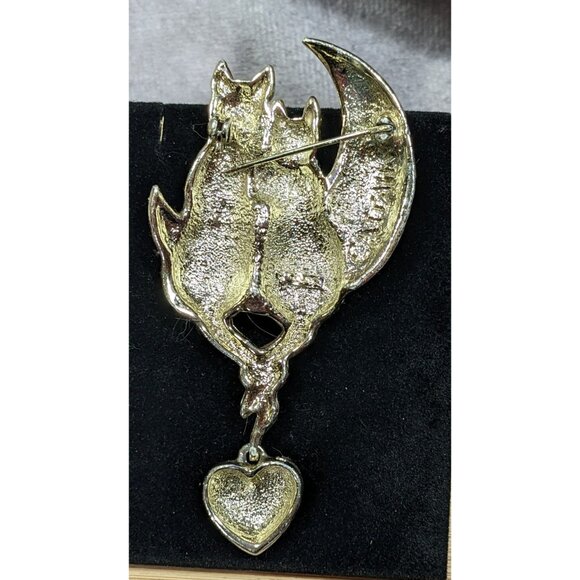 Vintage AJC Cattails Cats On the Moon Holding Tails Brooch - Picture 4 of 4